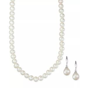 Cultured Freshwater Pearl Necklace (7-7 1/2mm) and Drop Earrings (7x9mm)